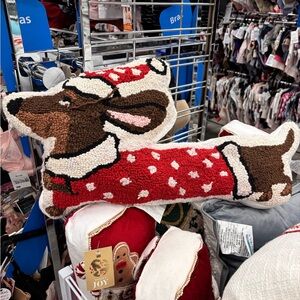 Holiday Dachshund Pillow - Red and Brown